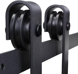 Kit de Puerta Corredera de 200CM/6.6FT Capacidad 100Kg, Riel para Puerta Corredera con Ruedas Estilo Rústico, Negro