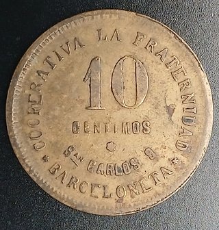 Cooperativa “LA FRATERNIDAD” 10 Céntimos 1915