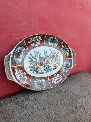 Bandeja porcelana vintage Imari pavos reales