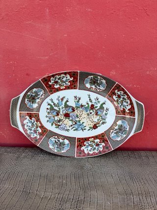Bandeja porcelana vintage Imari pavos reales