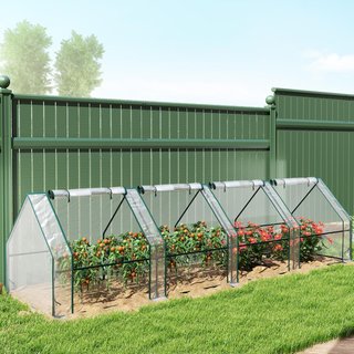 Invernadero de Jardín 360X90X90 Cm Con 4 Puertas Enrollables con Cremallera, Invernadero para Huerto Con Estructura de Acero y Cubierta de PVC, para Huerto Verduras Flores Frutas, Transparente