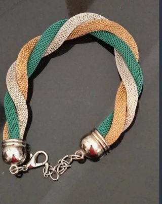 Bracciale intrecciato oro, verde, argento