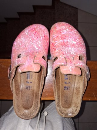 Birkenstock Boston custom Tg 38 Rosa Paint Splatte
