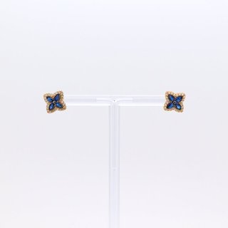 PENDIENTES FLOR CON  CIRCONITAS AZULES. Oro 18k.