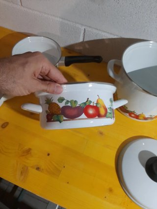 Set Pentole Acciaio Smaltato Vintage Frutta