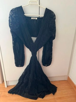 Conjunto negro encaje crop top