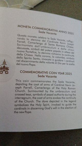 2 € commemorativo Vaticano 2025 Sede Vacante UNC