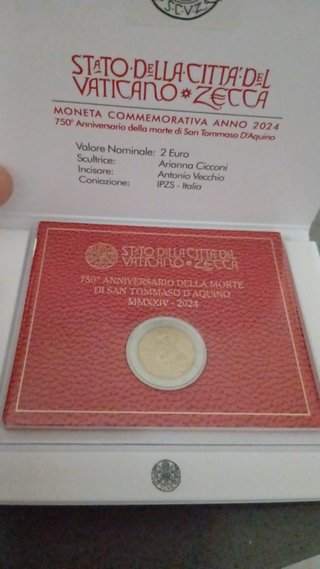 2 euro commemorativo Vaticano 2024 S. Tommaso UNC