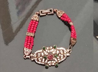 Bracciale perline rosse e strass