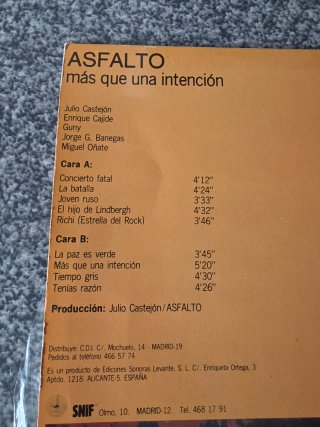 Disco Vinilo Asfalto - Más que una intención