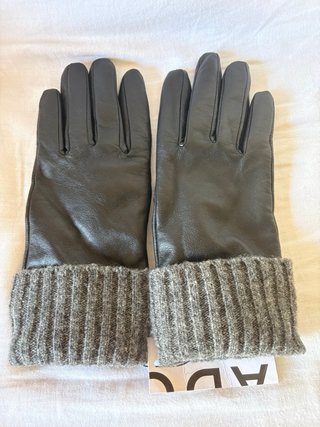 Guantes Adolfo Dominguez Piel y Lana Negro/Gris