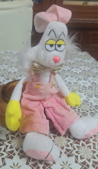 Peluche coniglietto rosa e giallo