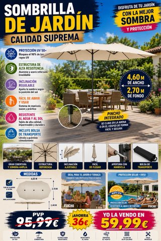 Lote 4 Sillas y Sombrilla Jardín a estrenar