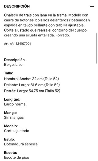 Chaleco de traje beige slim fit. Nuevo. Talla 48