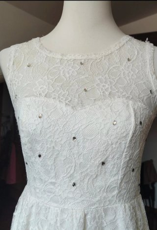 Vestito pizzo bianco donna con strass