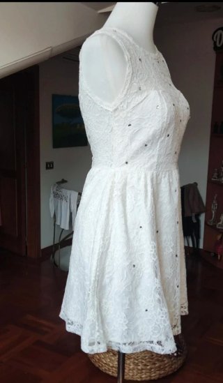 Vestito pizzo bianco donna con strass