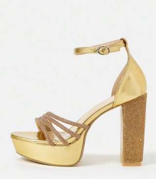 Zapatos de fiesta dorados plataforma pedrería