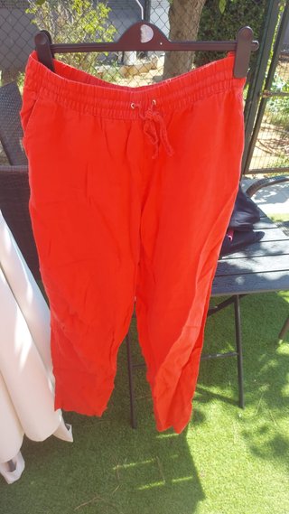 Pantalones lino y algodón naranja/coral