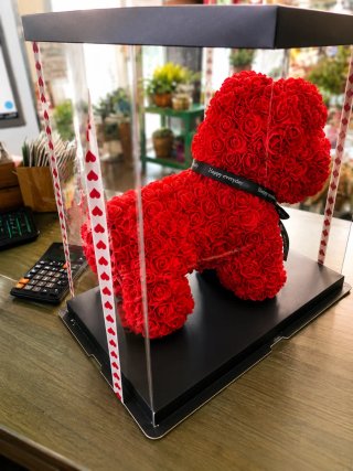 Perrito decorativo de rosas rojas