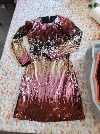 Vestido lentejuelas fiesta oro y rosa