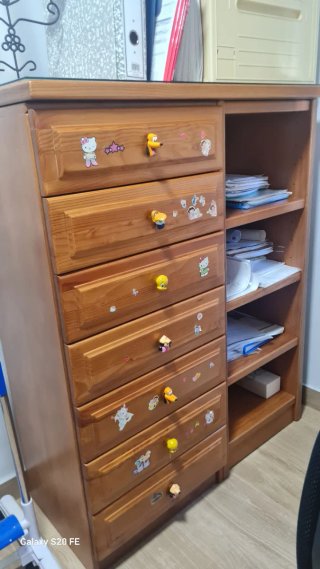 Escritorio, silla, estante,sinfonier y cama.