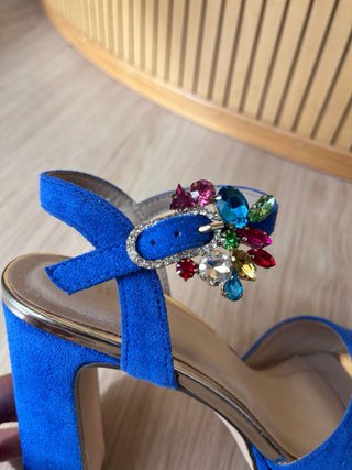 Sandalias Menbur Azul Tacon Fiesta Joyas