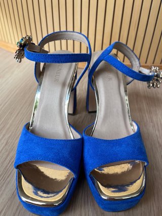 Sandalias Menbur Azul Tacon Fiesta Joyas