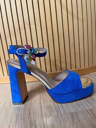 Sandalias Menbur Azul Tacon Fiesta Joyas