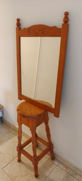 Banqueta y espejo madera maciza