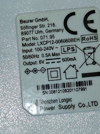 BEURER ALIMENTATORE PER MISURATORE PRESSIONE