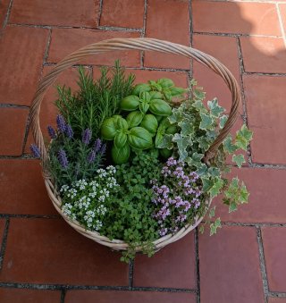 Cesta de mimbre con asa alta