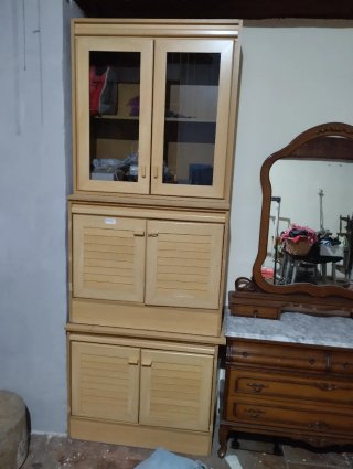 Mueble modular 3 piezas madera y cristal