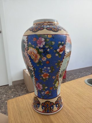 Jarrón Oriental Vintage Porcelana Pintado
