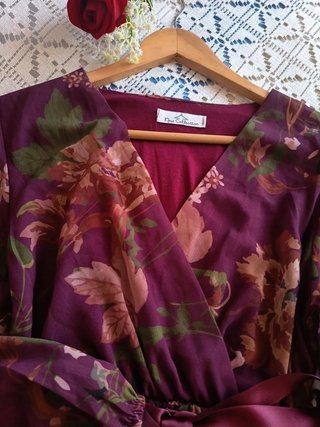 Vestido Gasa Flores Morado Talla M