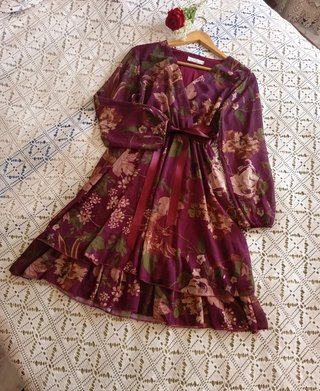 Vestido Gasa Flores Morado Talla M