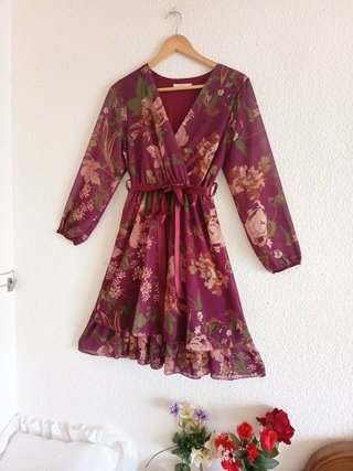 Vestido Gasa Flores Morado Talla M