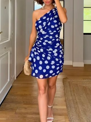 Vestido Zara Azul con Lunares Blancos