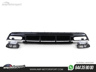 DIFUSOR TRASERO NEGRO BRILLO CON COLAS NEGRAS PARA MERCEDES CLASE A W176