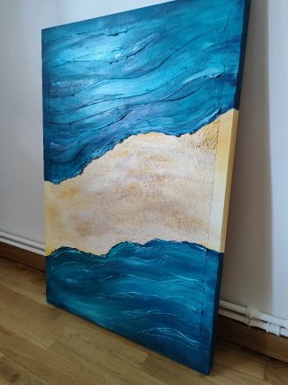 Cuadro 60x90 Textura Azul y Amarillo