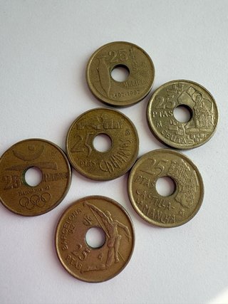 Lote 6 monedas 25 Pesetasa agujero 1990-1998