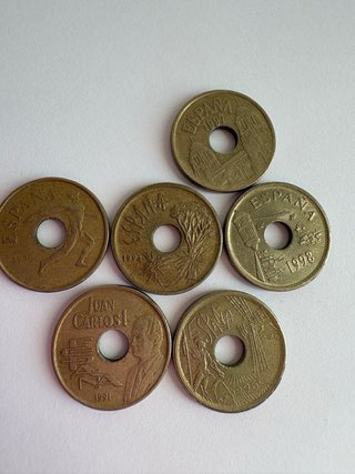 Lote 6 monedas 25 Pesetasa agujero 1990-1998