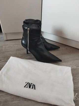 Botines Zara Tacón Aguja Punta Fina Cremallera