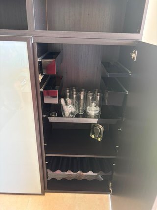 Mueble modular salón madera y cristal