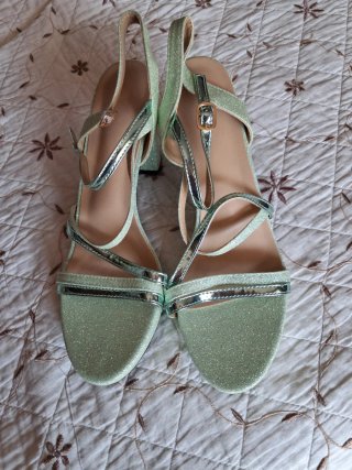 Sandalias Tacon Verde Purpurina Talla 42