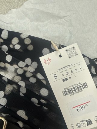 Vestido Zara Fruncido Negro Lunares Talla S