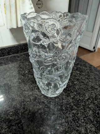 Jarrón Cristal Vintage Flores Transparente