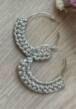 Pendientes Aro Crochet Plateados