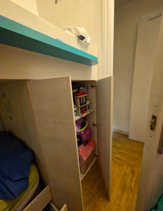 Cama tren litera con armario cajonera y estantería