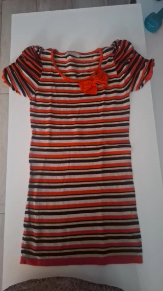 Camiseta Vestido, Rayas Naranja y Plateado Talla M