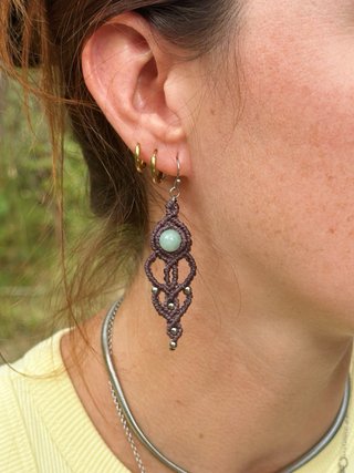 Pendientes Macramé Aguamarina Natural